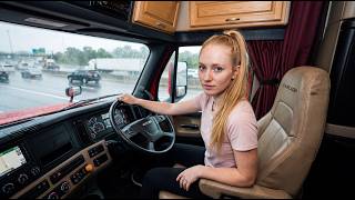 🚛 Rainy Day in My FREIGHTLINER CASCADIA | Solo Female Trucker Life on the Road