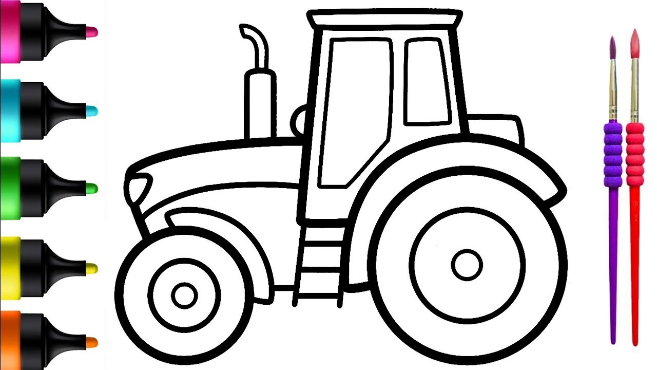Blue Tractor Painting and Coloring for Kids & Toddlers Draw, Paint