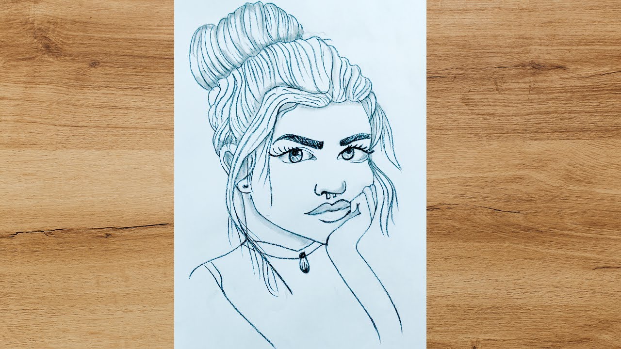 How to draw a girl with messy bun step by step | Pencil Sketch drawing ...
