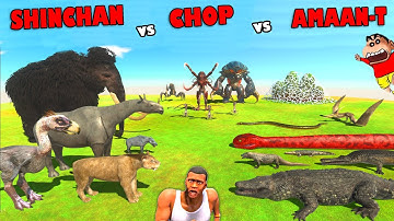 SHINCHAN vs CHOP vs AMAAN in Animal Revolt Battle Simulator | T-REX DINOSAUR GAME BRACHIOSAURUS