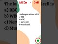 Mcqs the longest animal cell is nerve cell  cell biology class 9  krishna learning
