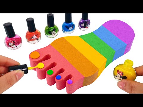 Satisfying Video l How To Make Rainbow Kinetic Sand Foot and Nail Polish Cutting ASMR