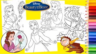 Coloring Disney Princess Belle Beast & Cogsworth - Beauty & the beast Coloring Pages for kids