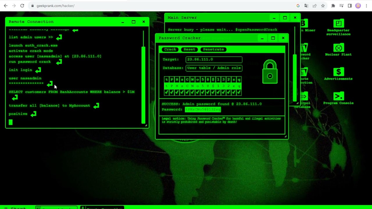 Hacker-Simulator.com - Green - 1 Hour 