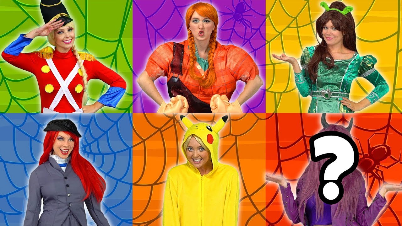 wreck it ralph 2 characters DISNEY PRINCESSES GUESS HALLOWEEN COSTUMES (Pretend Play with Ariel, Rapunzel, Belle, Elsa & Anna)