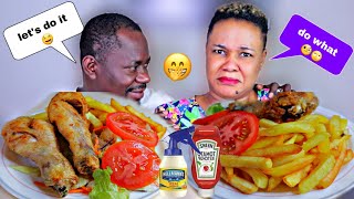 LET'S DO IT MUKPRANK ON WIFE 🤤😂| FRIES + SALAD +CHICKEN MUKBANG | MUKBANG