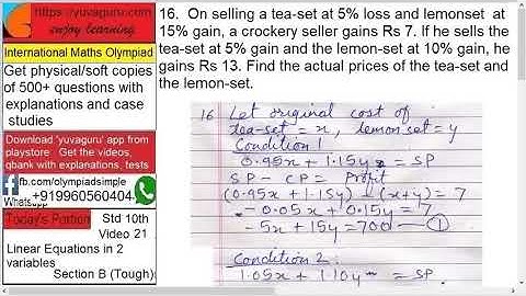 21 IMO Int maths olympiad Video Std 10 Linear Equations with 2 variables freeVideo1 by Vishal Mantri