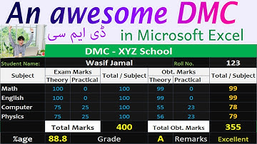 DMC in MS Excel. How to design a wonderful DMC in Microsoft Excel. Percentage, Grade. Urdu. Softlink