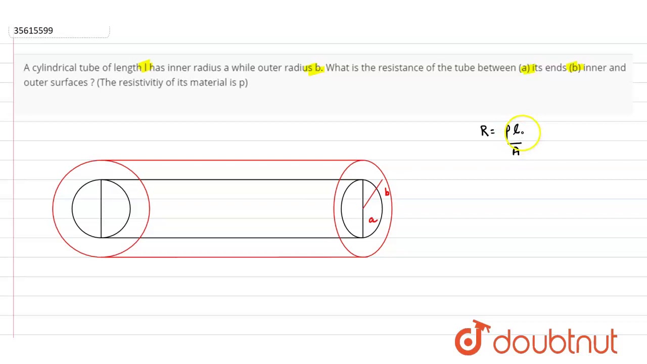 A cylindrical tube of length l has inner radius a while outer radius b