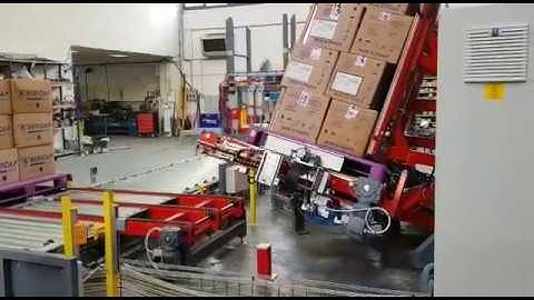 Inline pallet turner - TOPPY VSHAPE squaring uneven boxes
