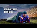 Solo tiny tent camping in rain