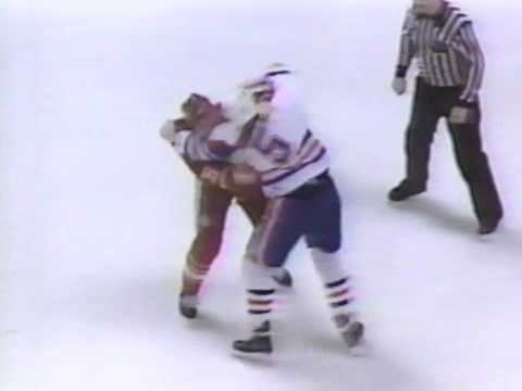 Kevin McClelland vs Gary Roberts, Steve Smith vs Shane Churla, Keith Acton vs Lanny McDonald from the Edmonton Oilers at Calgary Flames game on Mar 5, 1988. via www.hockeyfights.com