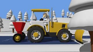 Yellow Tractor with Snow Plow - Car Rescue for Kids