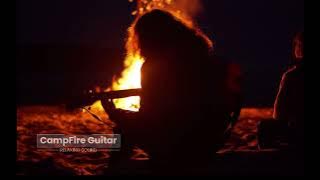 Night campfire at the beach with accoustic guitar - Relaxing Sound