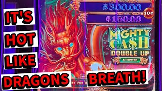 ITS GETTING HOT! LIKE A DRAGONS BREATH IN HERE! Mighty Cash Double Up Slot Machine #casino #slots