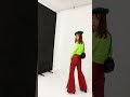 70s inspired neon look. Leather flared pants, feather sweater, platform boots. All by Uterqüe.