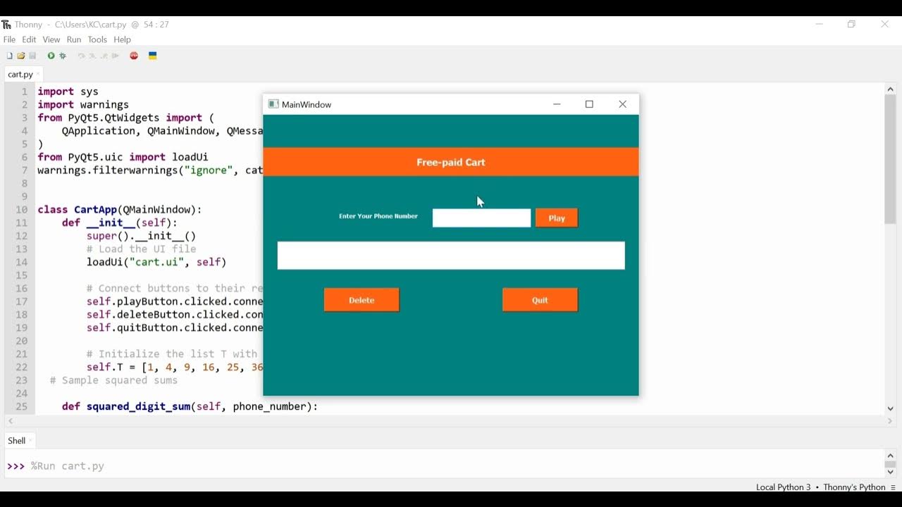 Create a Python application using PyQt5 of Cart Game - YouTube