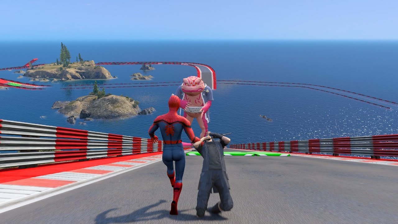 Spider-Man Extreme Running Challenge – Defeating Enemies on the Track! 🕷️🏃‍♂️🔥 | GTA 5