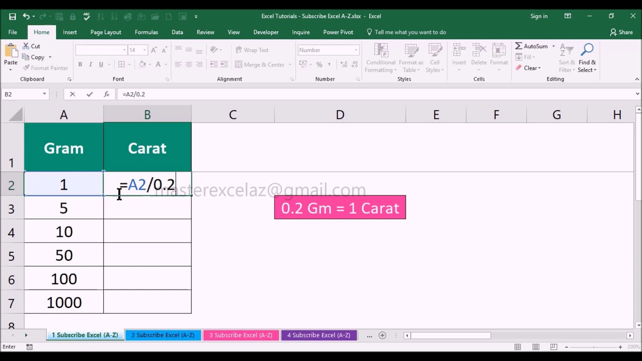 how-to-convert-gram-to-carat-in-ms-excel-youtube