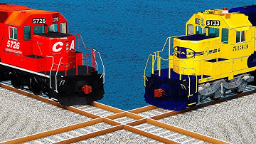 Train vs Train vs Impossible Rail Mistake Double Overlapping Tracks Crossing Deepwater- BeamNG.Drive