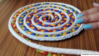 Easy Rug Making At Home Using Rope And Fabric || DIY Doormat || घर में mat बनाने का आसान तरीका।