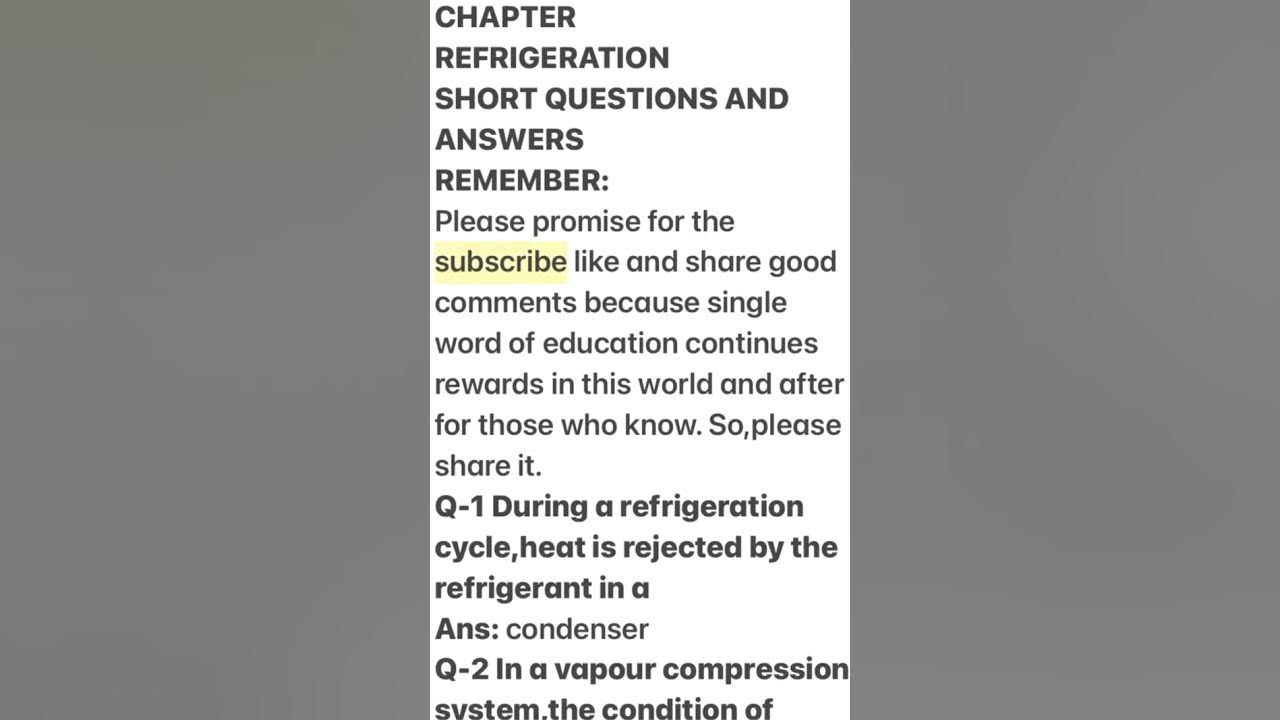 CHAPTER REFRIGERATION SHORT QUESTION AND ANSWER YouTube