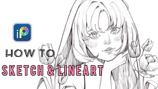 How to Sketch/ Lineart in ibisPaintX || tutorial with my Brushes || eng sub🌷