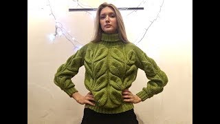 Зеленый свитер с листьями на ветке МК 3