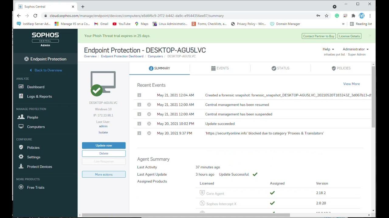Temper protection password Sophos Central Enable temper protection