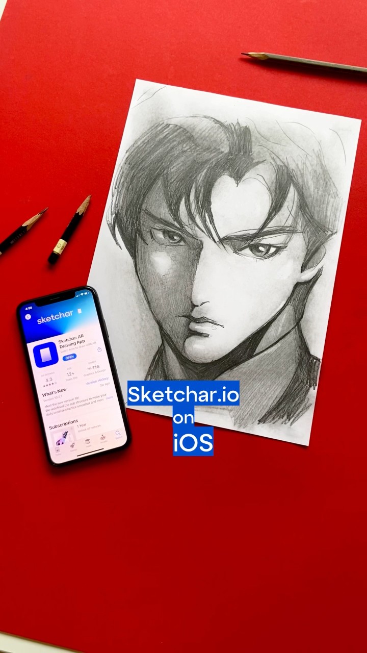 Drawing an anime portrait with a pencil using Sketchar – AR drawing on paper