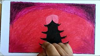 How to draw autumn scenery with oil pastel step by step for beginners