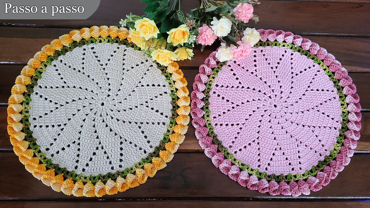 Sousplat de crochê Vitória simples fácil e econômico - Centrinho de mesa-Vídeo aula - Passo a passo.
