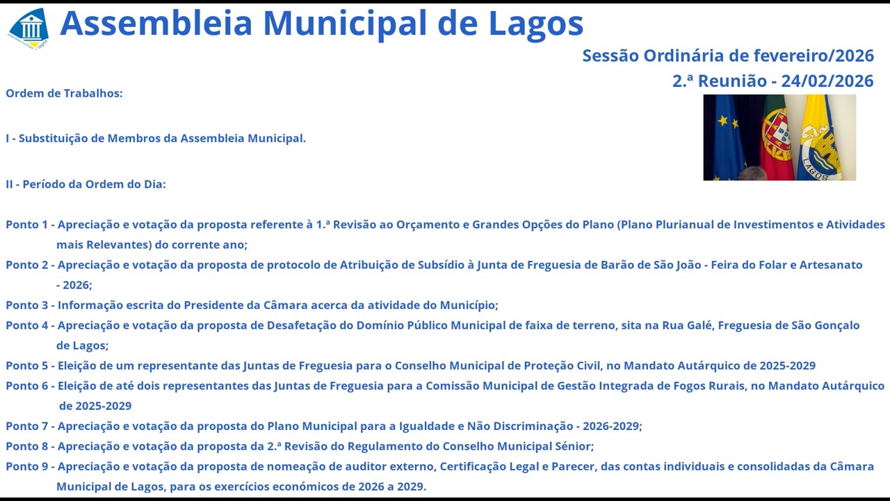 24-02-2026 - Sessão Plenária da Assembleia Municipal de Lagos