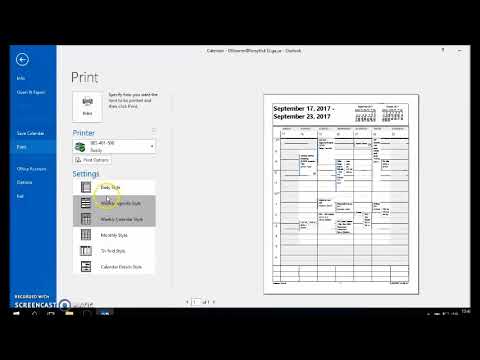Printing a Calendar in Outlook