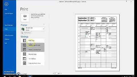 Printing a Calendar in Outlook