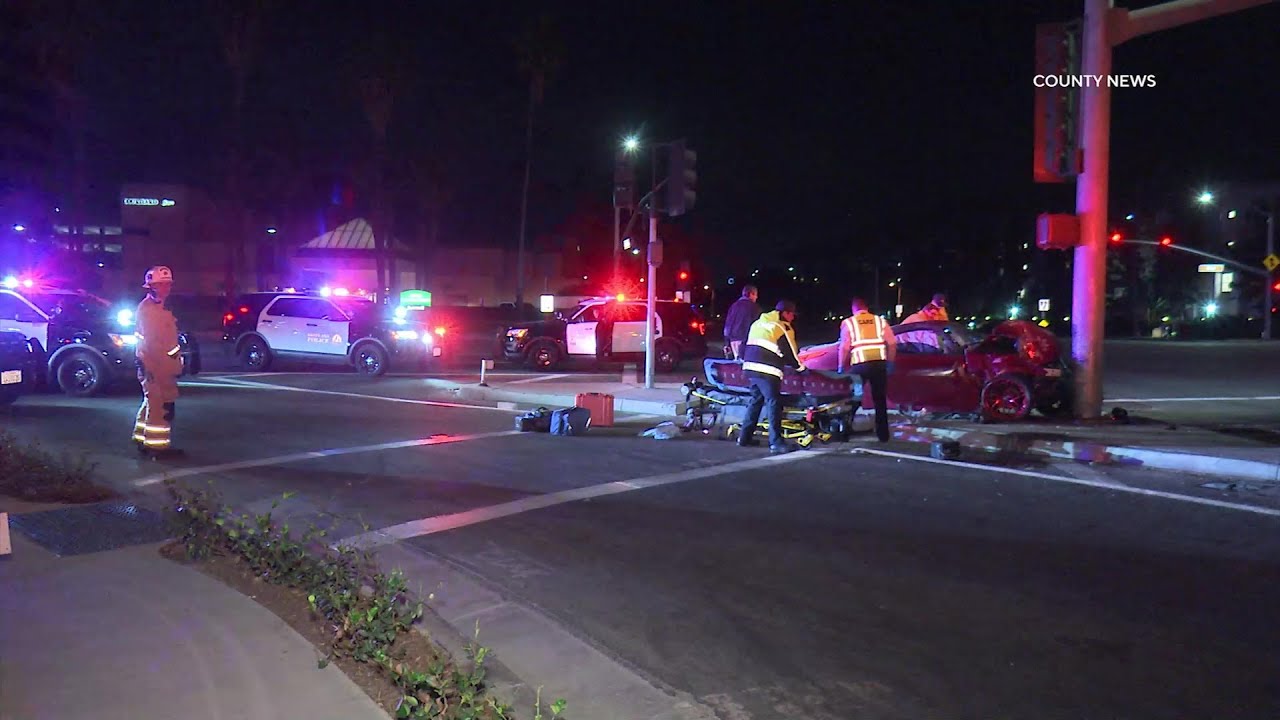 Pursuit Ends With Violent Crash Into Pole | Irvine, CA - YouTube