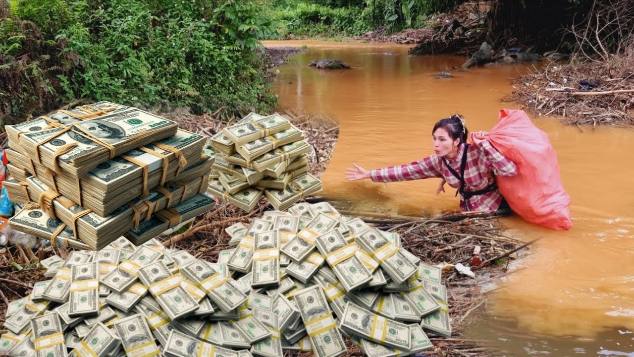 90 Days Poor Girl Finds Large Amount of Money on the Riverbank After the Flood