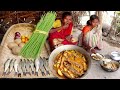 farm fresh drumstick curry with small fish cooking by our santali tribe grandma||rural village India