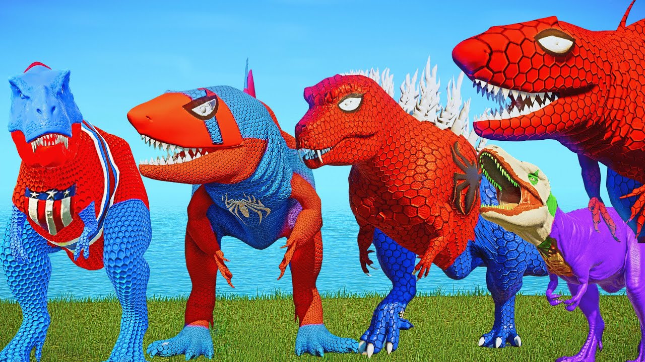 PRO 5 SPIDER-MAN DINOSAUR TEAM - And Joker, Godzilla! |Dinosaurs Fighting Story|