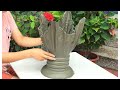 Making Beautiful Plant Pot With Old Clothes and Cement For Small Garden at Home - Cement Craft Ideas