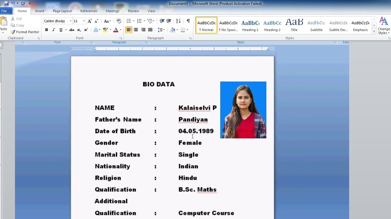 How to Make BIO DATA FOR JOB | Resume Format in word ...