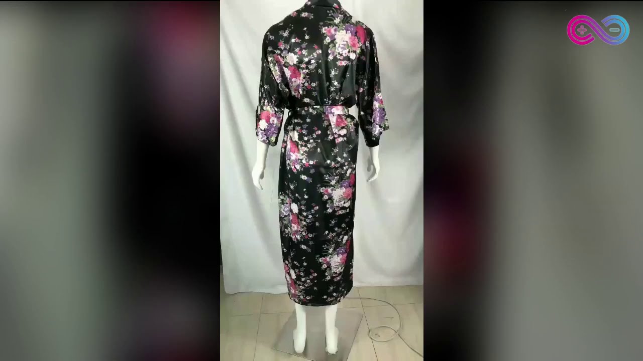 Silk Kimono Robe │Gorgeously printed with floral sakura pattern, Made with soft, smooth satin