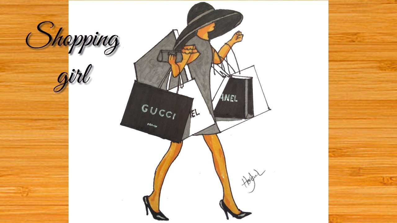 Drawing A Girl With Shopping Bag || Shopping Mall Girl || Shopping Girl