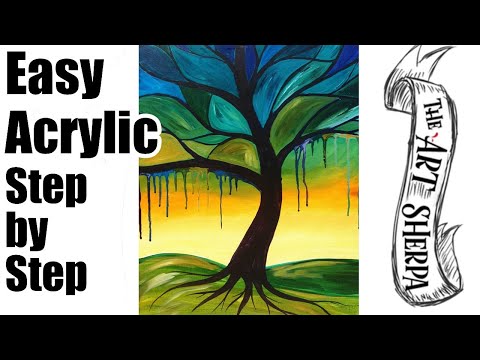 Tree Painting with Drips | Beginner Acrylic Painting Lesson