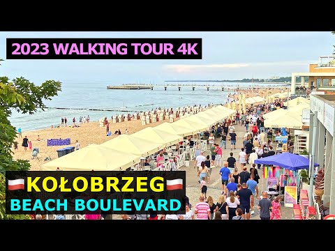 Kołobrzeg Poland - Kołobrzeg 2023 Summer Walking Tour 4K - Kolobrzeg Beach Boulevard Walk