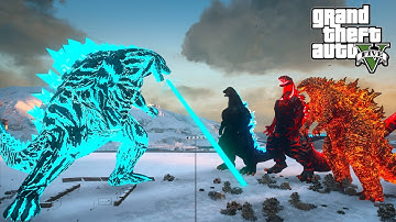 Godzilla Earth vs Nuclear Godzilla, Shin Godzilla and Heisei Godzilla - GTA V Mods