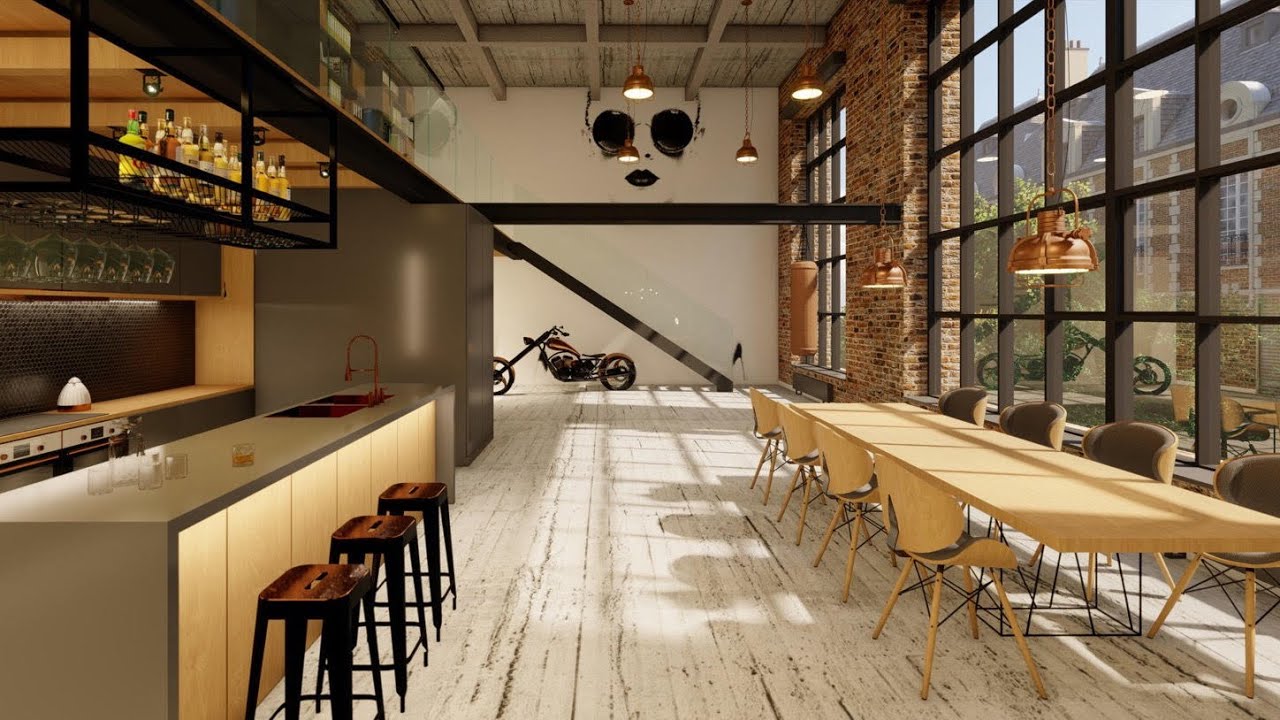 Loft Apartament 3D animation. Post industrial interior design. - YouTube