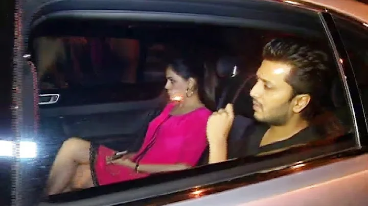 Ritesh Deshmukh with wife Geneia D'souza at Karan Johar's 42nd Birthday Party.