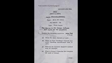 BCA 5th Semester JAVA PROGRAMING question paper 2022(Held in 2023) | JAVA PROGRAMMING question paper