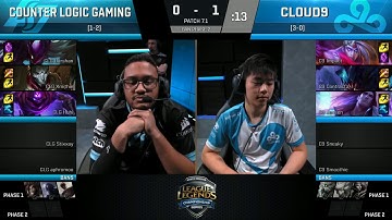 C9 vs CLG, Game 2   NA LCS 2017 Spring   Cloud9 vs Counter Logic Gaming G2